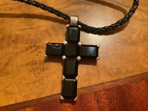 Large Silver Black Cross Necklace. - Picture 11 of 15