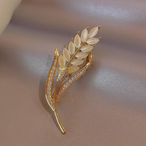 Exquisite Gold Zircons & Opal Wheat Brooch for Women’s Pin Dress Clothing Brooch - Picture 2 of 5