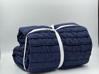 NEW Pottery Barn Full / Queen Teen Rocker Quilt Navy Blue Acid Wash + 2 Shams