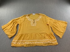 Nueva Blusa Campesina Direction Manga Campana Mujer XL Amarillo Mostaza Bordado BOHO
