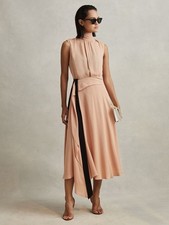 Reiss Nude Harriet Contrast Bow Midi Dress Size UK 14 £228.00