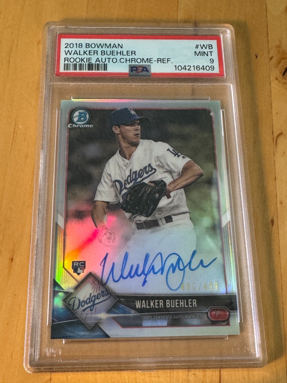 Walker Buehler 2018 Bowman Chrome REFRACTOR AUTO /499 PSA 9 Dodgers RC CRA-WB