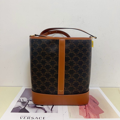 Celine Triomphe MM Bucket Canvas Shoulder Bag Brown Classic