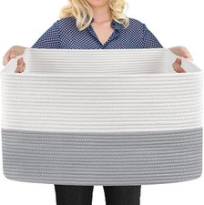 Extra Large Laundry Basket, Rectangle Woven Cotton Rope Storage Basket with
