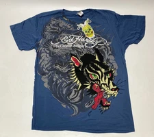 Authentic New Vintage Y2K Men's Ed Hardy T-shirt Mi Vida Loca Dark Blue L