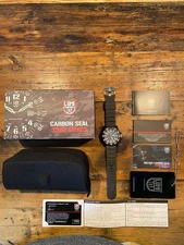 LUMINOX Carbon Seal 3800 Series Quartz Watch Sapphire Crystal 46mm Black