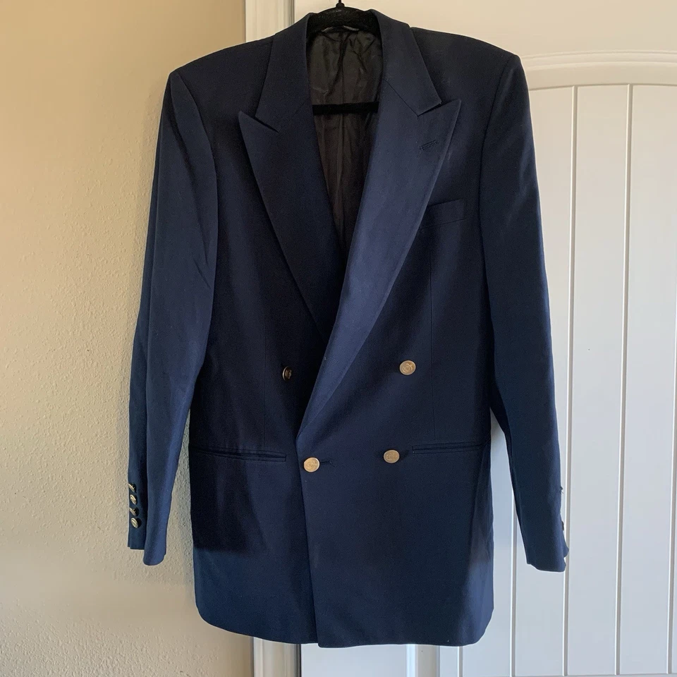 Vintage Christian Dior 38R Double Breasted Blue Sport Coat Blazer Jacket - Image 3 of 4