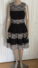 Tahari Arthur Levine 6 Black Floral Lace Striped Sleeveless Cocktail Dress