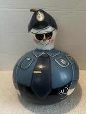 Hand Painted Christmas Snow Man Sgt. Snow Policeman Gourd Decoration Signed