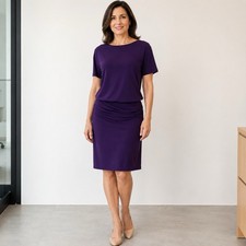 Lauren Ralph Lauren Dress Womens 8 Purple Ruched Sheath Short Sleeve Academia