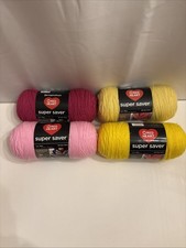 Lot Of Red Heart Super Saver Yarn-4 Ply- Acrylic 2 Pink 2 Yellow 364 Yd Each New