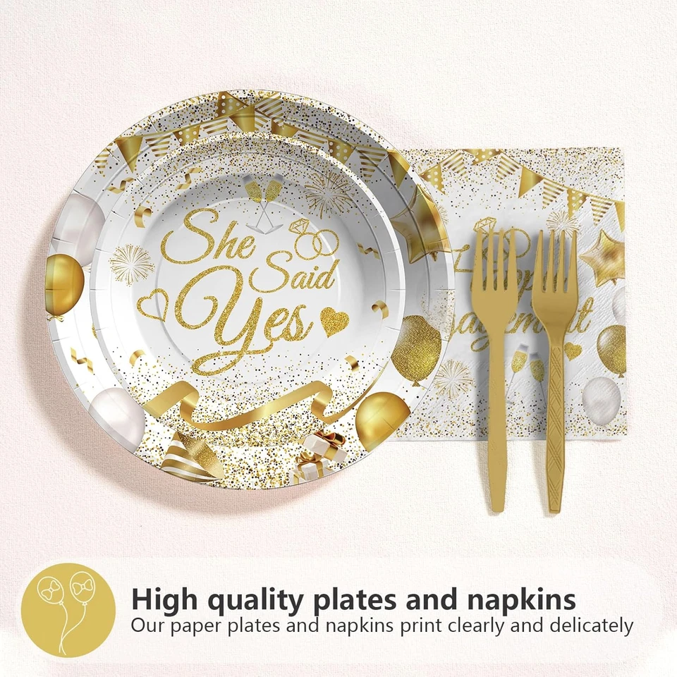 96 Pcs Happy Engagement Party Supplies White and Gold Engagement Paper Plates... - Image 4 of 4