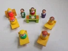 Vintage Plastic Fisher Price Little People & Furniture School Desks Lot Of 15 Pc