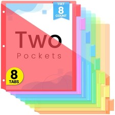Sooez 8 Count Dividers with Pockets, 8 Tabs Binder Dividers for 3 Ring Binder...