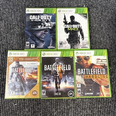 Lot of 5 Xbox 360 games Call of duty ghost, Call of duty MW3, Battlefield 3, 4