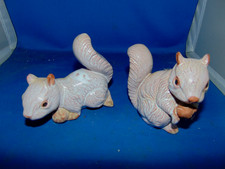 2 Vintage Antique Baked Ceramic Hand Made Squirrel Figurines