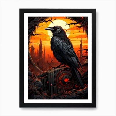 Krähe Kunst 1 Kunstdruck gerahmt Wandbild Poster Leinwanddruck Bild