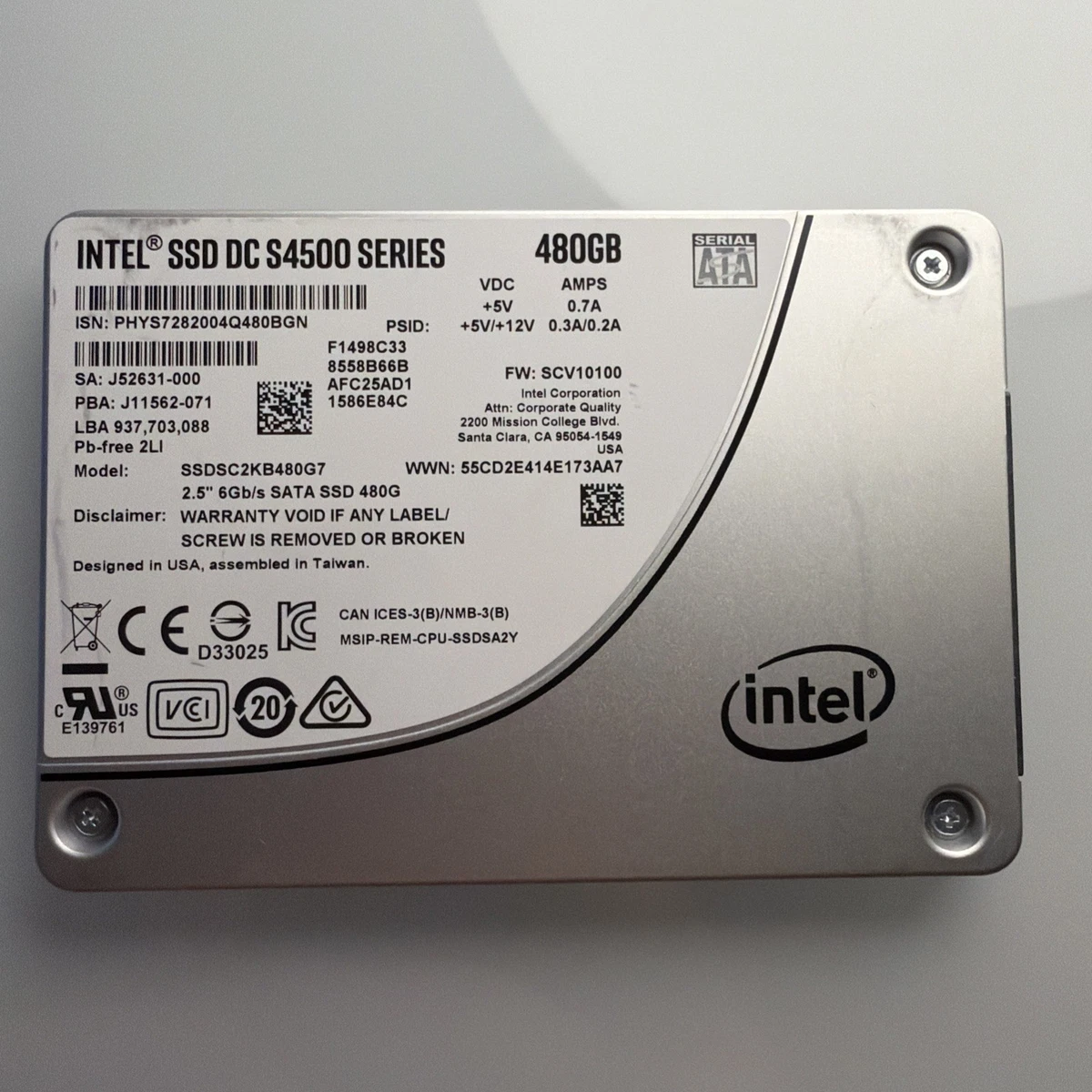 Intel SSD DC S4500 480GB 中古 Intel Solid State Drives 480 GB Storage Capacity for sale | eBay