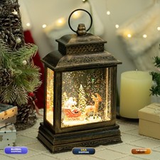 Alpine Corporation 11" Tall Santa Sleigh & Reindeer Snowglobe Lantern Warm LED