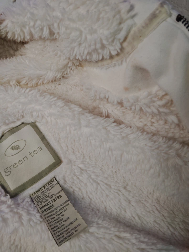 Зеленый чай женщины с капюшоном флисовая куртка/белый/молния вверх/размер XL очень толстый теплый - Изображение 4 из 4