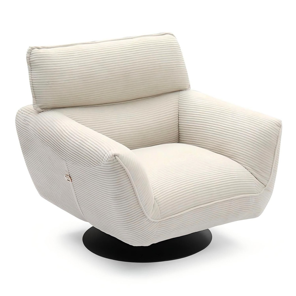 Fauteuil pivotant en velours côtelé Genny 88cm crème pour salon