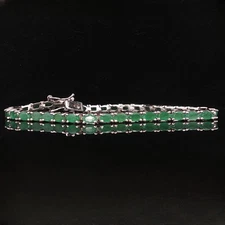 Sterling Silver Natural Emerald Tennis Bracelet – Elegance in Vibrant Green