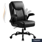 Leather Ergonomic Office Chair with Flip-Up Arms 300 lbs Charcoal Black