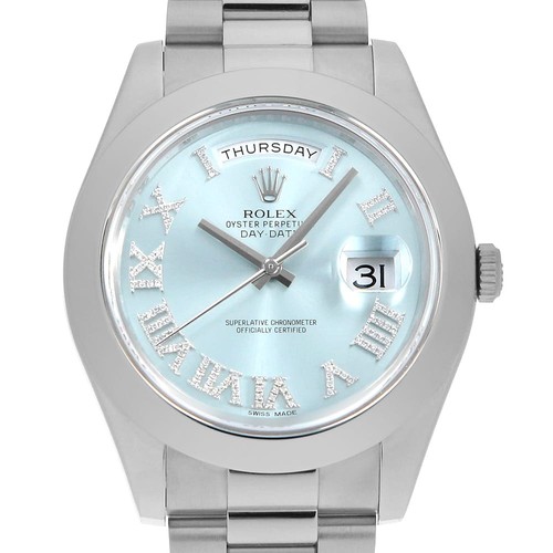 ROLEX Day Date II 218206 Ice blue Pavé diamond index Roman num...