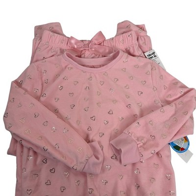 Sleep On It Girls Kids Pink Heart Fleece Pajama Set Size M 10/12 Soft