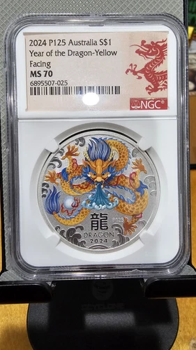 2024 Australia Silver Lunar Year of the Dragon NGC MS70 1oz $1 Coin P125 Colored