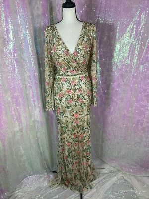 Mac Duggal Sequined Floral Formal Gown Sz 14 AUTHENTIC NWT