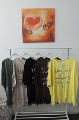 Neu T-Shirt Tunika Hängerchen Tunika Spruch Dein Weg Spitze Made Italy 46,48,50