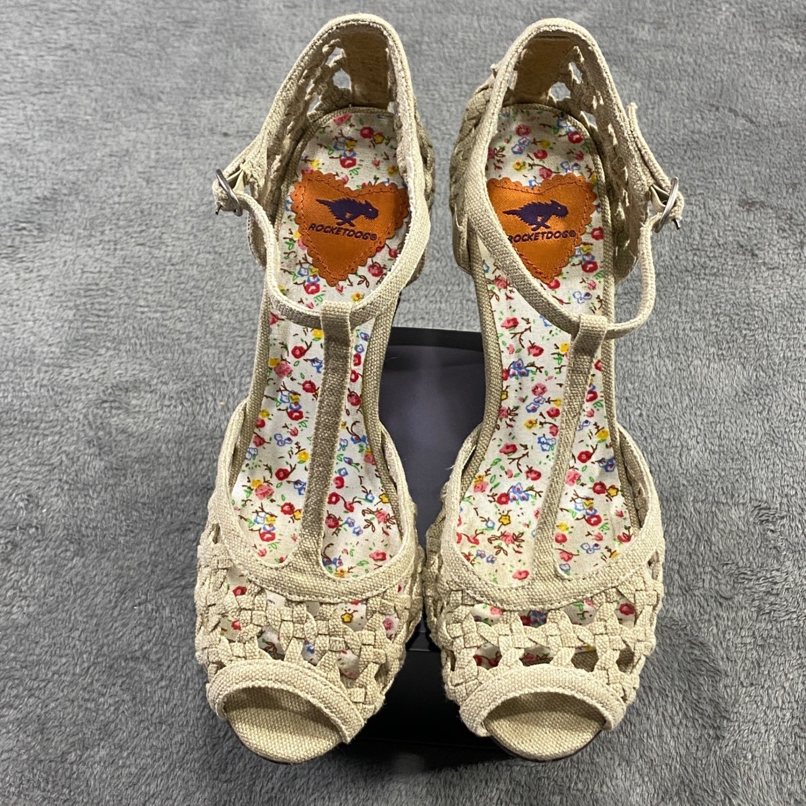 Mujer Rocket Dog Tostado Tejido Peep Toe Tacones Correa en T Correa para el Tobillo Talla 6.5. Boho