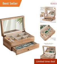 Jewelry Box Organizer Wooden 2 Layer Large Storage with Mirror Rustic Vintage
