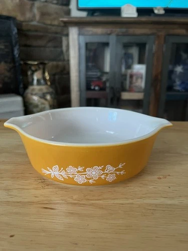 Vintage Pyrex Orange Butterfly Gold 500 ML Casserole Dish # 471-B (No Lid)