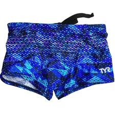 TYR Durafast One DIXIE Boys Boxer Brief Swim Trunks - Blue Multi - Size 22 NWOT