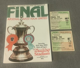 Arsenal v West Ham Utd 1980 FA Cup Final Programme & 2 Tickets
