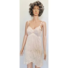 VINTAGE NEW 1960's Carnival Women's Beige w/Lace Trim Short Slip Dress Size L
