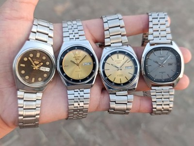 Vintage Lot of 4 Men's Seiko 5 Automatic Japanese Wristwatches SS Working