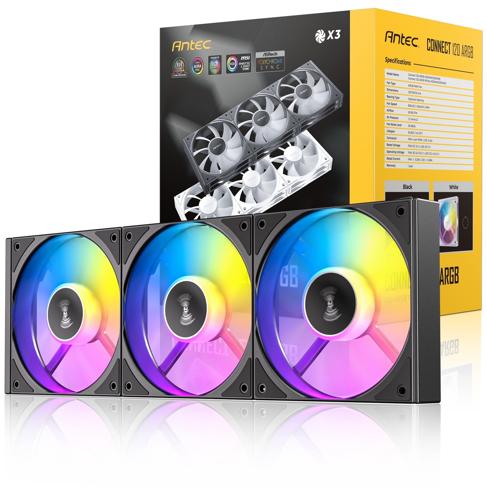 Antec Connect 120 ARGB 120mm PWM Case Fan Black Addressable RGB