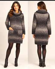 Style & Co Sweater Dress Small Gray Black Ombre Cowl Neck Pockets Tunic