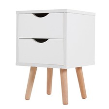 White Bedroom Nightstand 2 Drawer Solid Wood Leg Bedside Table With Storage Unit