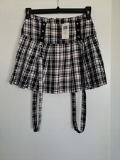 Hot Topic Plaid Mini Skirt Small Black White With Removable Suspenders