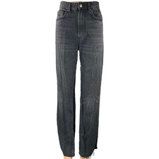 Zara Women's Black Straight Wide Leg High Waist Denim Frayed Jeans Pants Size 2