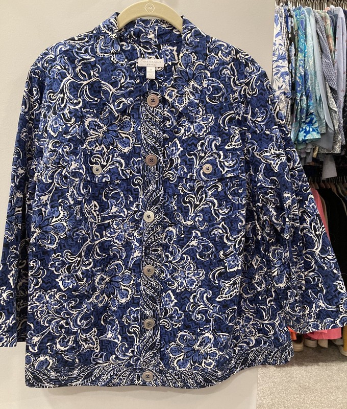 Charter Club Women's Blue White Jacket Floral Print Size 3X