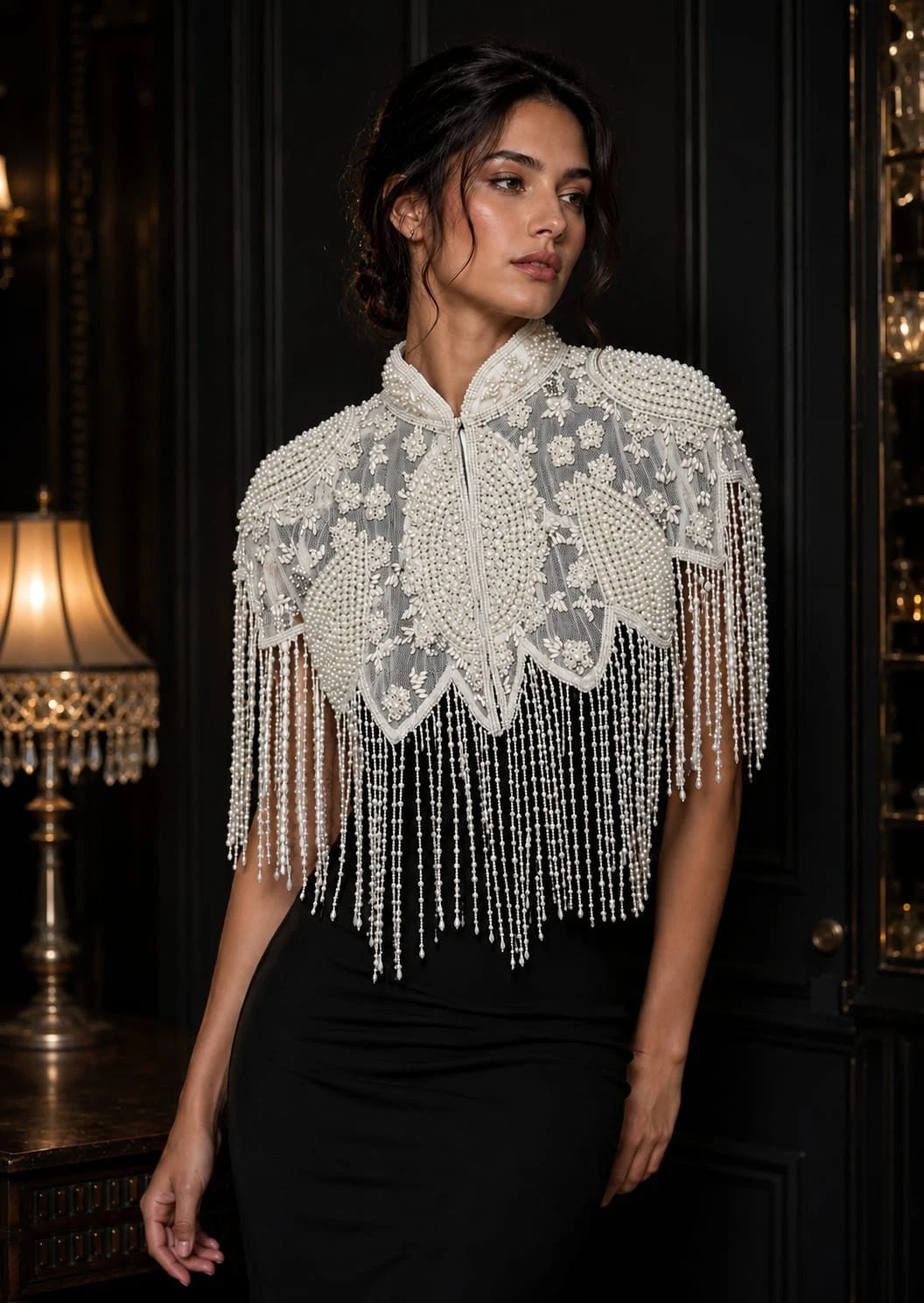 White Beaded Capelet Bridal VTG Pearl Shawl Stole Shrug Garden Wedding Women