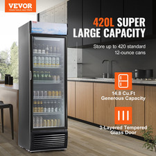 Commercial Merchandiser Refrigerator 14.8 Cu Ft Glass Door Beverage Cooler