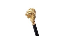 Walking Stick Carved Golden Lion Head Artisan Cane Handmade Exclusive Victorian