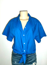 NWT WOMENS BANANA REPUBLIC BLUE AZURE POPLIN TIE FRONT CROPPED SHIRT LARGE