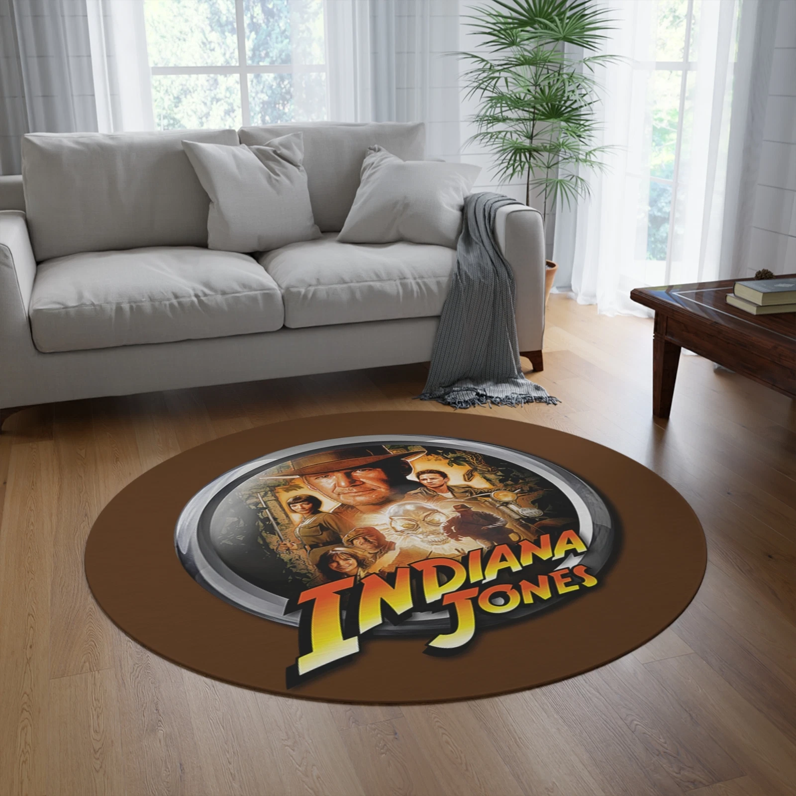 Indiana Jones pinball Gaming room Round Rug, area rugs for living room